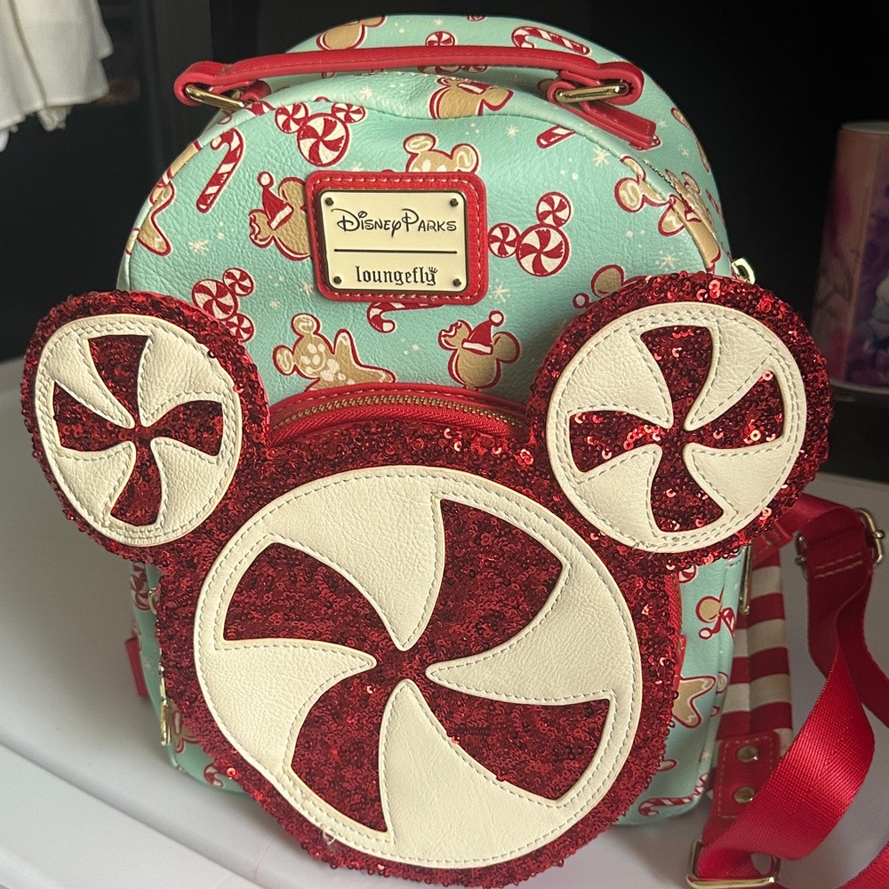 Loungefly Disney Parks Peppermint Bear Backpack - Red and Green